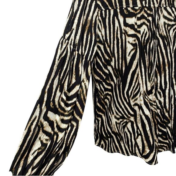 FATE Zebra Blouse Large Womens Top Rayon Animal Print Long Sleeve NWOT - Picture 12 of 13